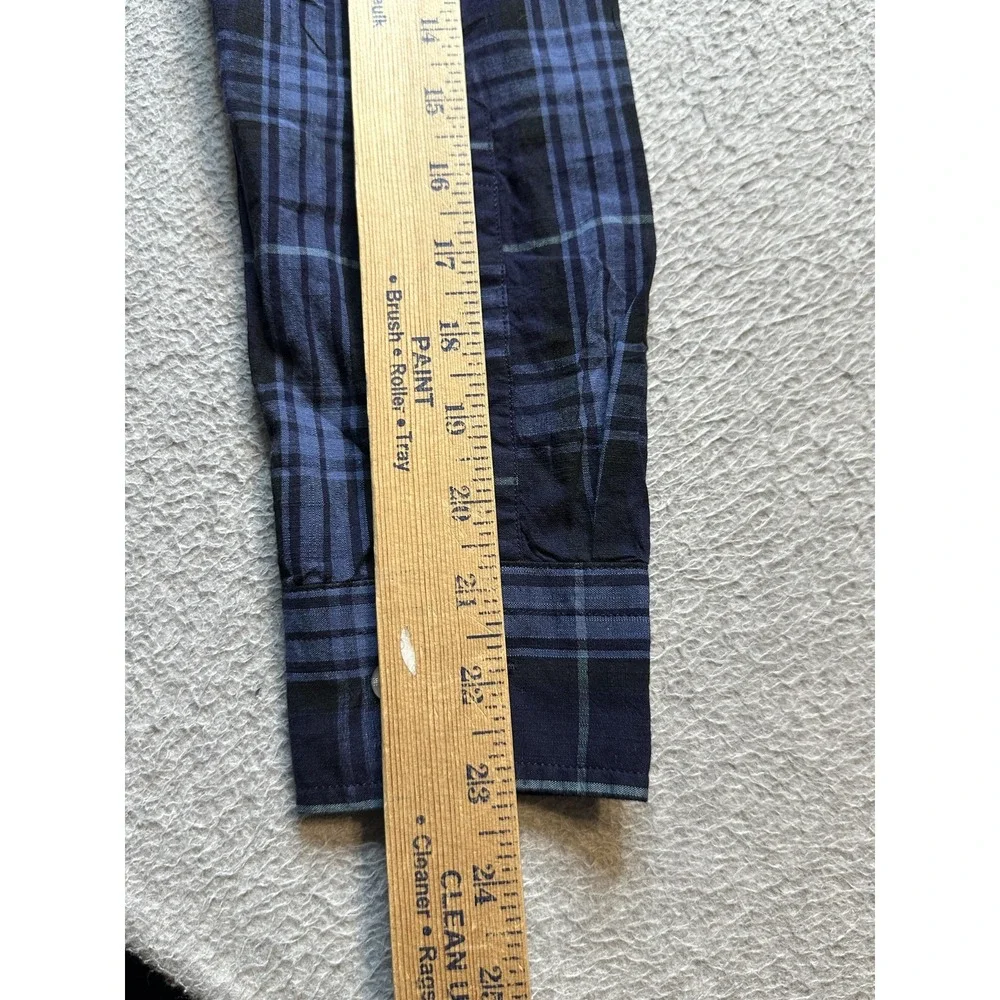 Banana Republic Shirt Mens S Blue Plaid Untucked Slim Fit Long Sleeve Cotton
